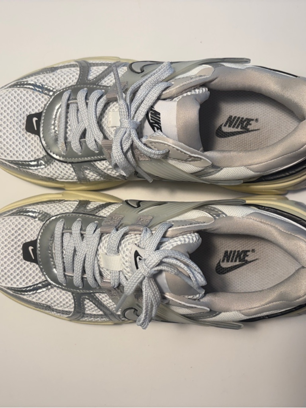 Nike V2K Run in Summit White and Metallic Silver Sneakers - Picture 2 of 6